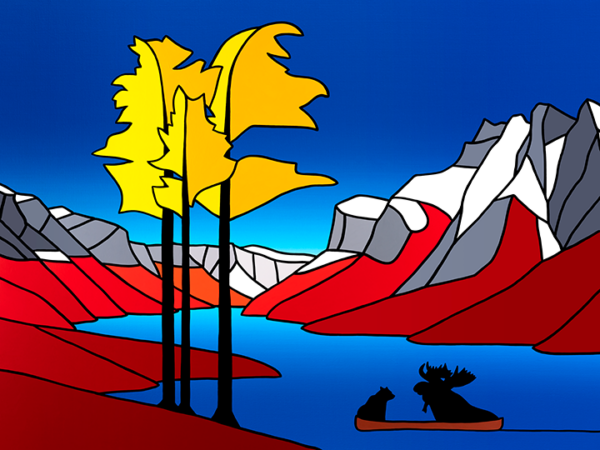 Jason Carter – Canvas Print “Moose and Bear Enjoy Autumn’s Glory In A Glance” 16” x 12”